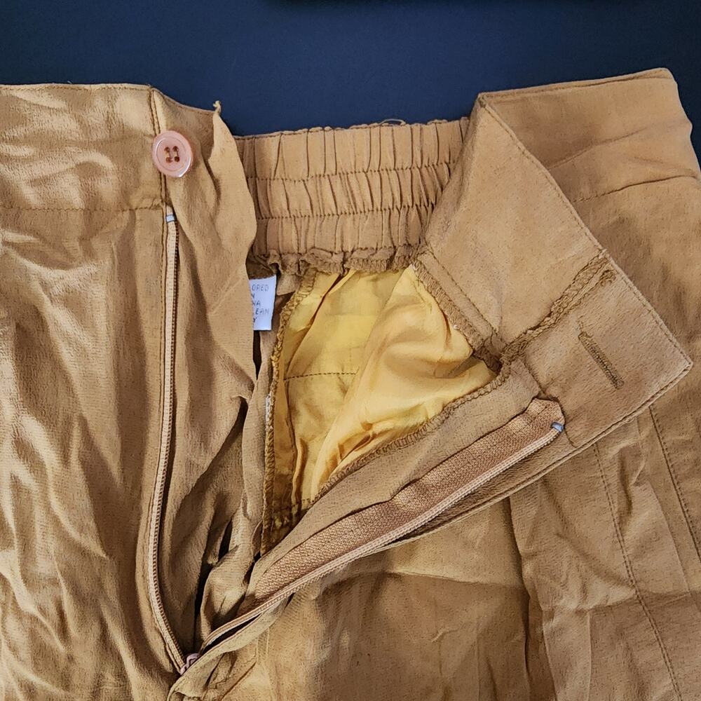 Vintage Avati 100% Pure Silk Mustard Yellow Bermuda Shorts | Women's Medium - Picture 4 of 11